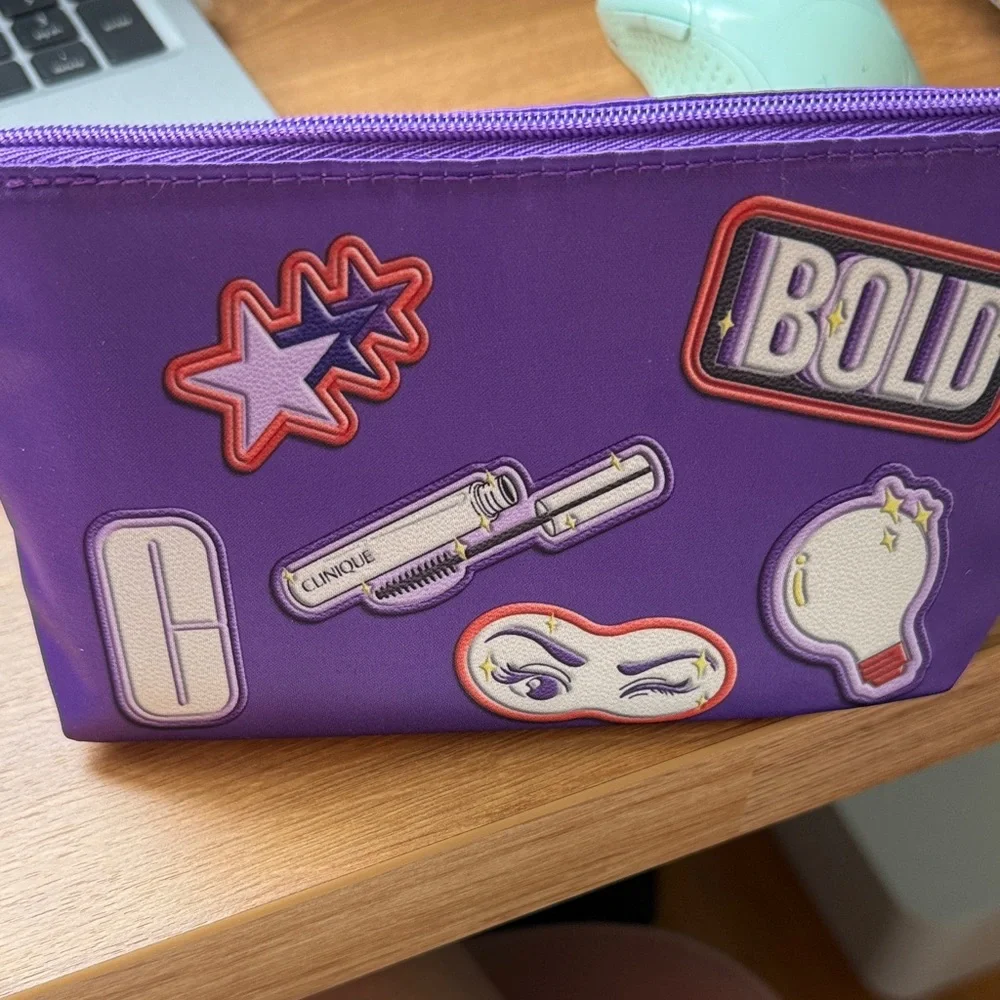 Clinique Purple Cosmetic Bag Makeup Bag with Three Samples all NEW UNOPENED‎